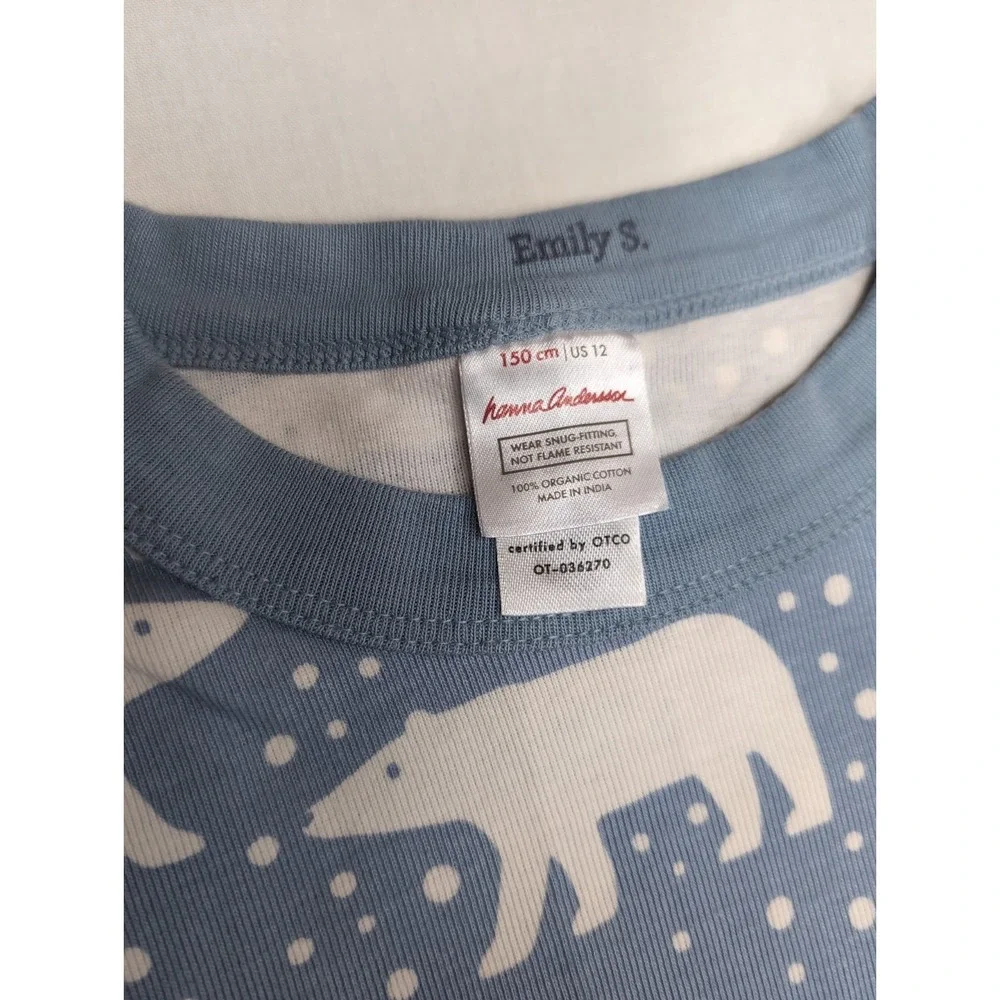 Hanna Andersson US 12 Snowy Polar Bear 2pc pajama set Blue White Organic Cotton